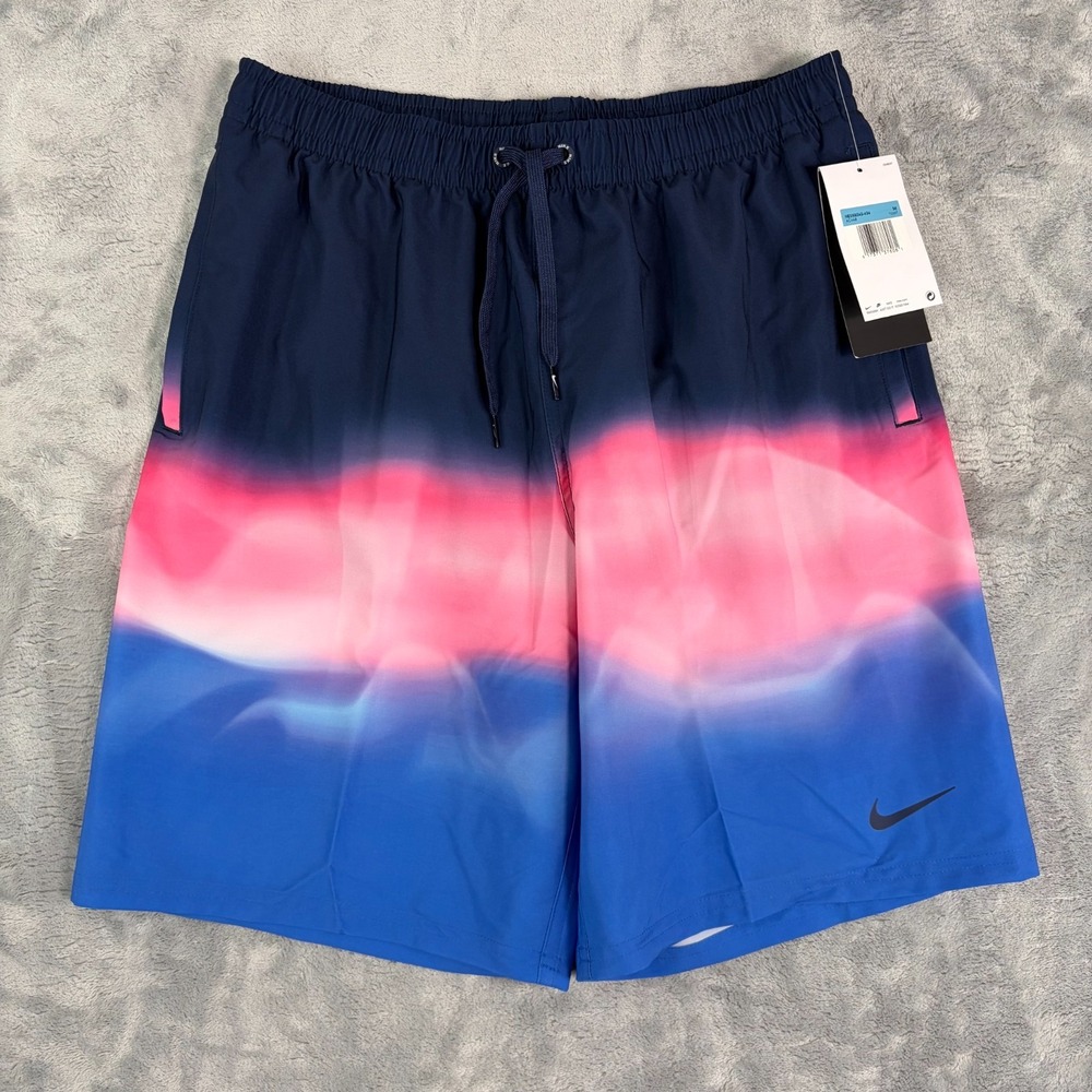 Nike Mens Medium Breaker Fade Volley Swim Shorts 9 Inch Blue Pink Ombre NEW